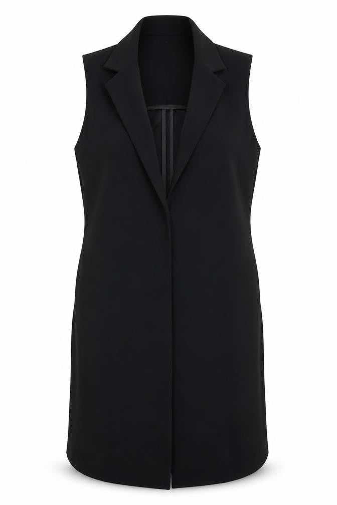 Front view of Topshop women’s black gilet blazer, size UK 6
