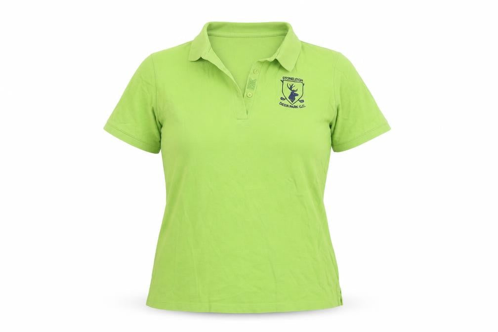 Front view of Gutter & Buck women’s green basic polo, size M
