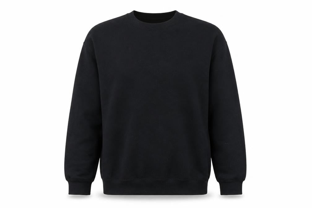 Front view of Boohoo men’s black pullover sweatshirt, size S
