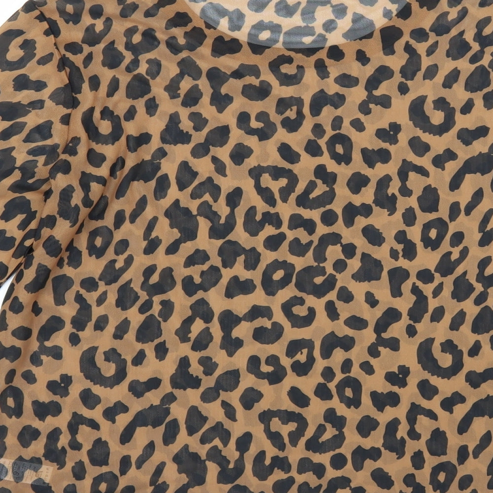 Sainsburys Womens Brown Animal Print  Basic Blouse Size 14  - sheer