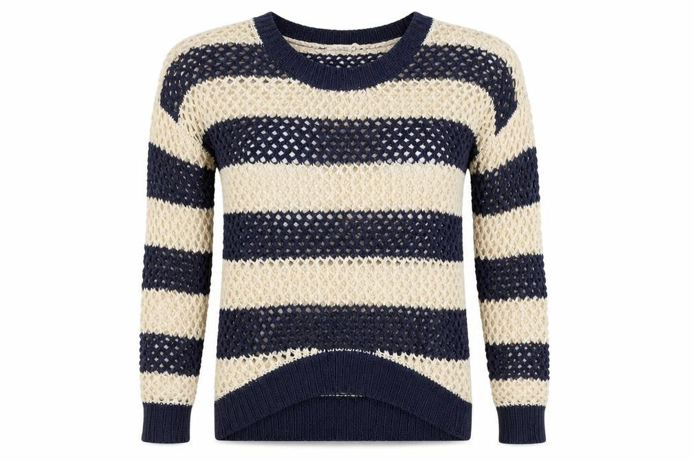 Front view of soul & co women’s ivory striped jumper, size UK 6