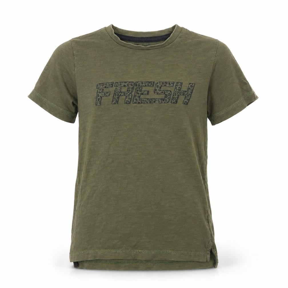 Front view of T?U girls’ green animal print basic t-shirt, size 5, years - fresh