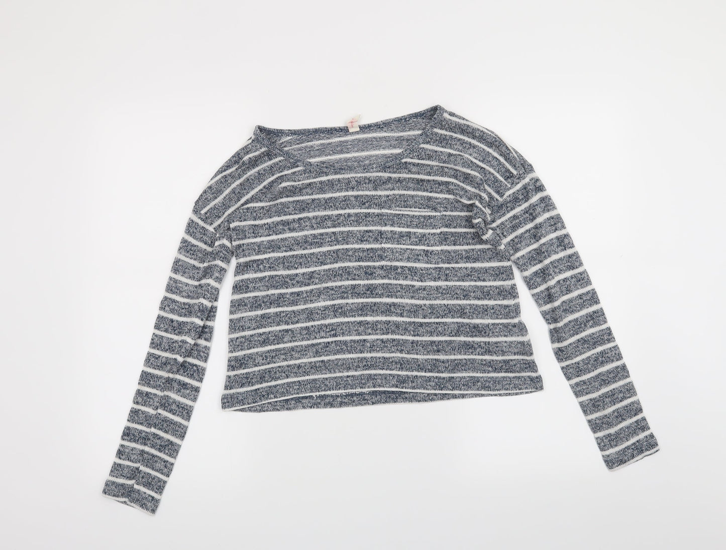 Diverse Womens Blue Striped  Basic T-Shirt Size M