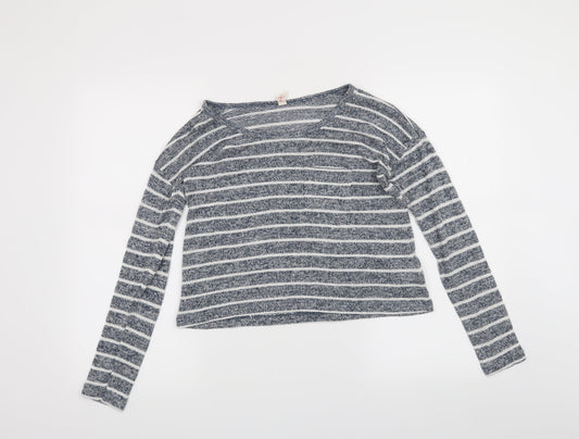 Diverse Womens Blue Striped  Basic T-Shirt Size M