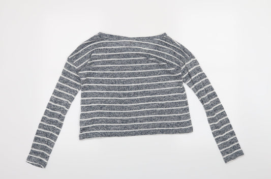Diverse Womens Blue Striped  Basic T-Shirt Size M