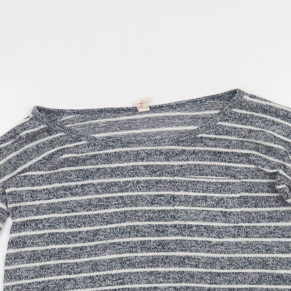 Diverse Womens Blue Striped  Basic T-Shirt Size M