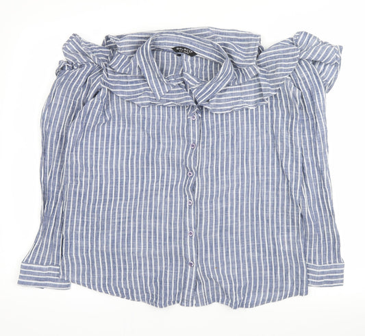 Select Womens Blue Striped  Basic Button-Up Size 14