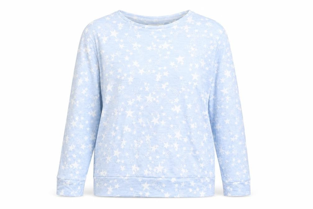 Front view of Matalan women’s blue polka dot pyjama top, size S