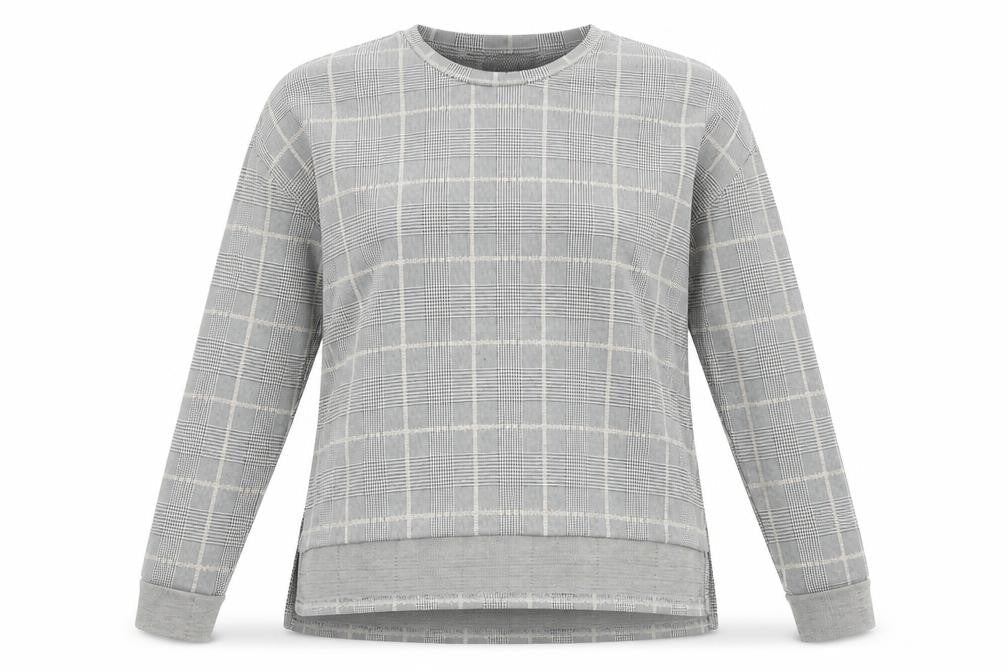 Front view of Primark women’s grey check pullover sweatshirt, size M