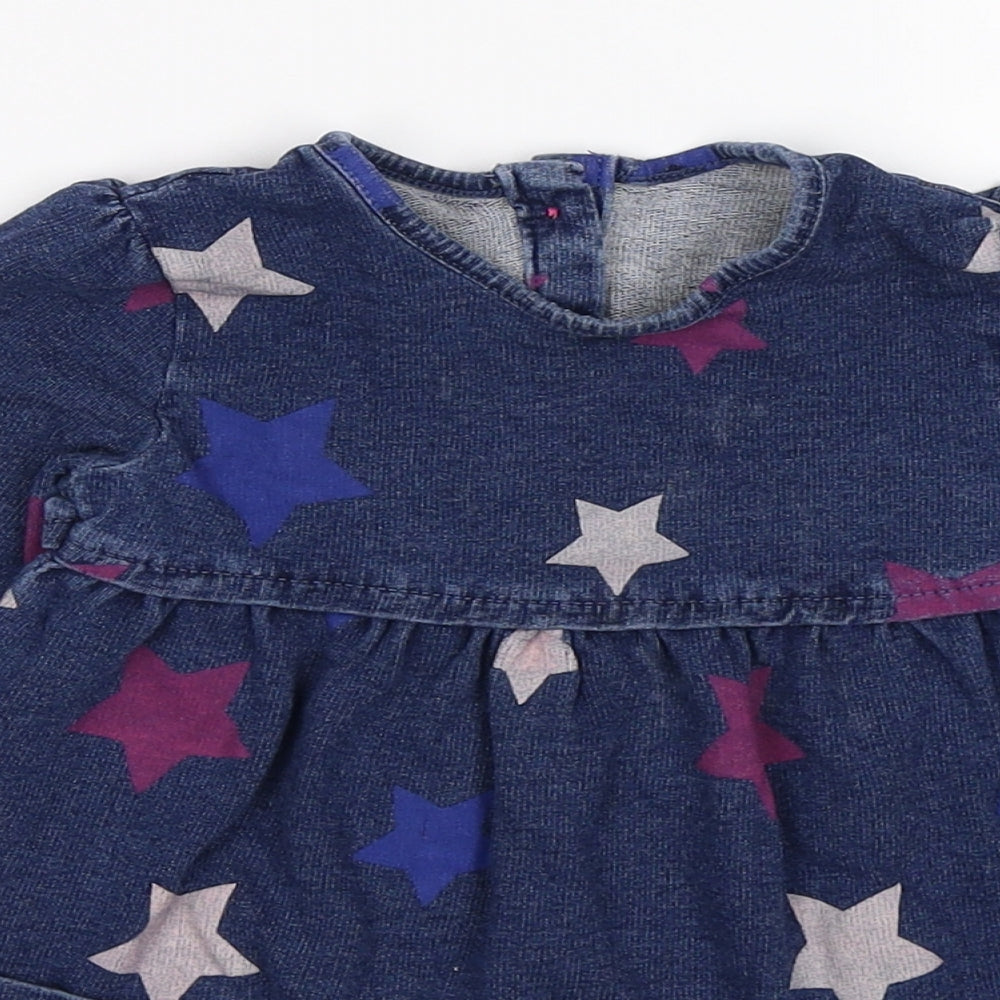 George Girls Blue Polka Dot Denim Jumper Dress  Size 12-18 Months  - stars