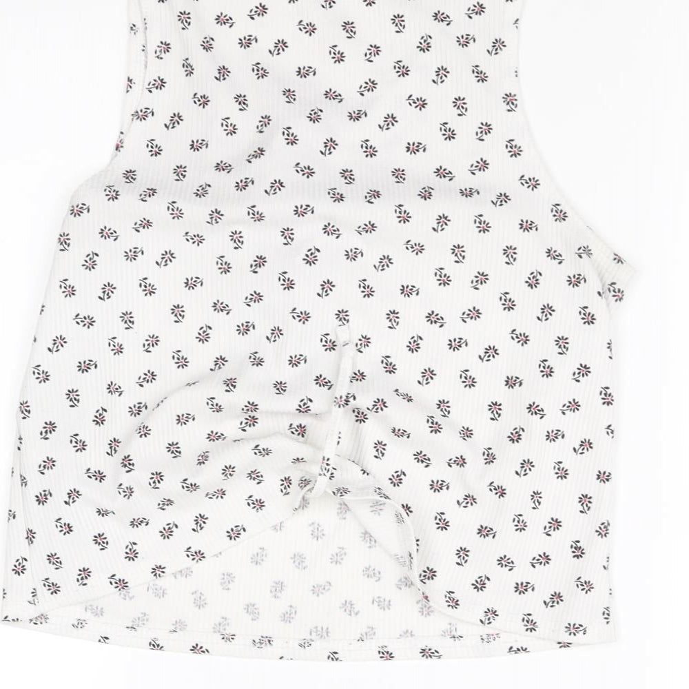 New Look Womens White Floral  Cropped Blouse Size 8