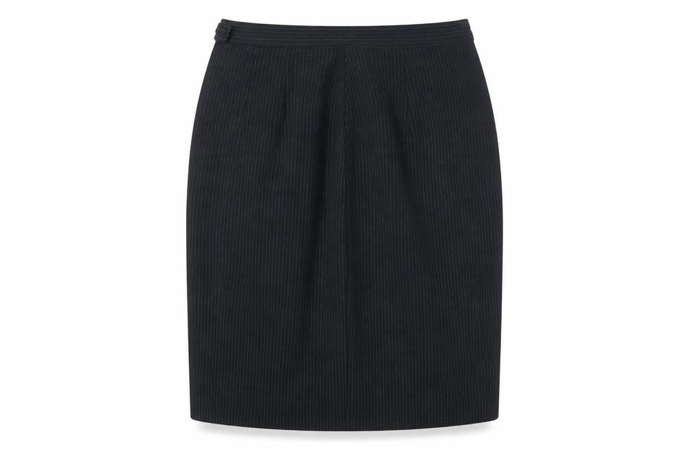 Front view of Marks & Spencer women’s black striped straight & pencil skirt, size UK 10