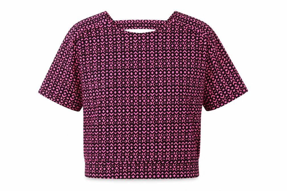 Front view of Next women’s pink geometric basic t-shirt, size UK 6