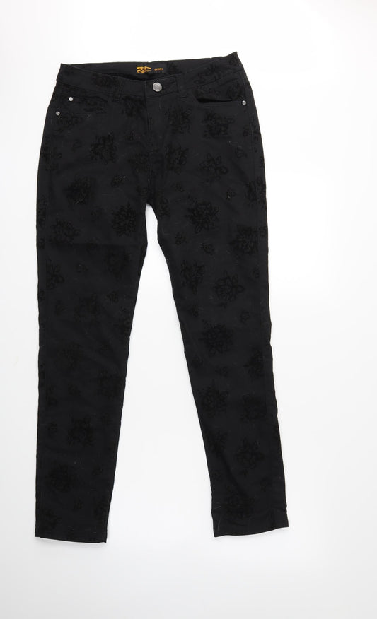 24/7 Authentic Denim Womens Black Floral Denim Skinny Jeans Size 12 L30 in