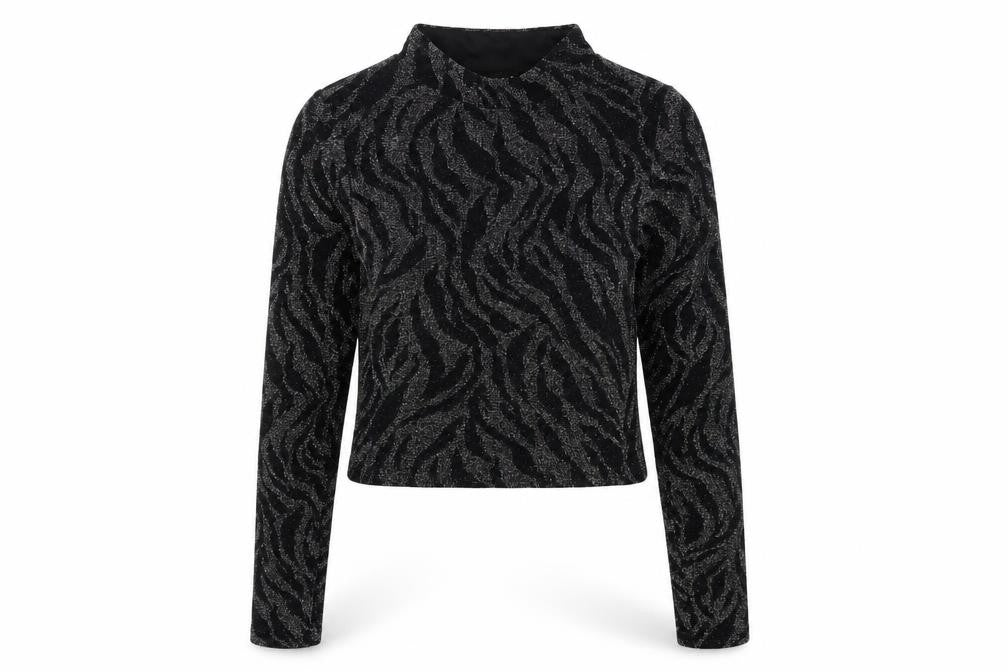 Front view of New Look women’s black animal print knit jumper, size UK 14