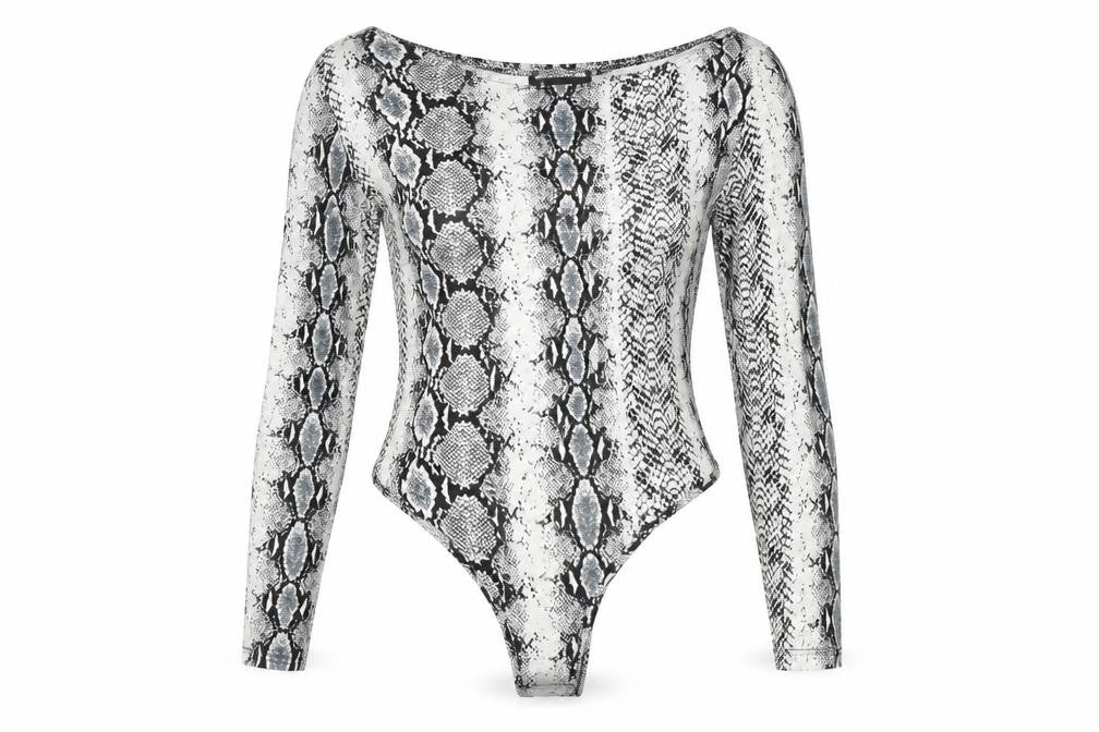 Front view of PRETTYLITTLETHING women’s white bodysuit one-piece, size UK 10, 10-inch leg