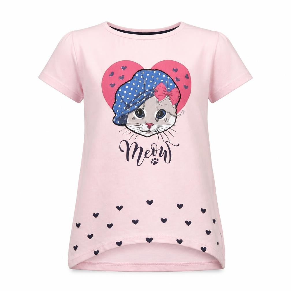 Front view of FILE women’s pink basic t-shirt, size UK 8, - meow
