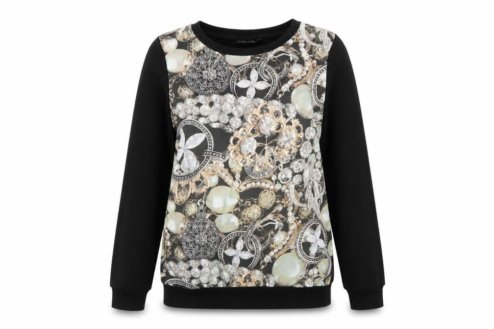 Front view of Next women’s black pullover sweatshirt, size UK 6