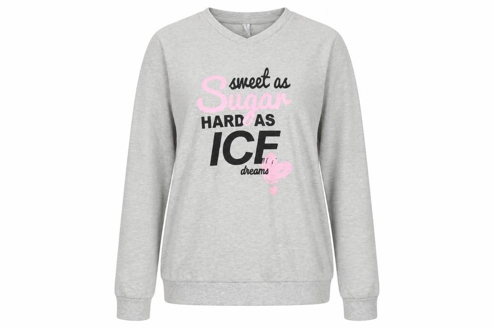 Front view of Dreams women’s grey solid top pyjama top, size XL, - sweatshirt