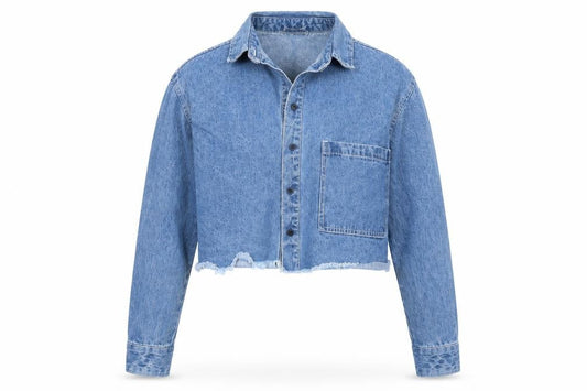 Front view of Native Youth women’s blue denim jacket, size XS