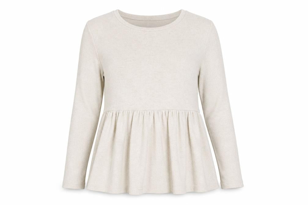 Front view of Marks & Spencer women’s beige jumper, size UK 8