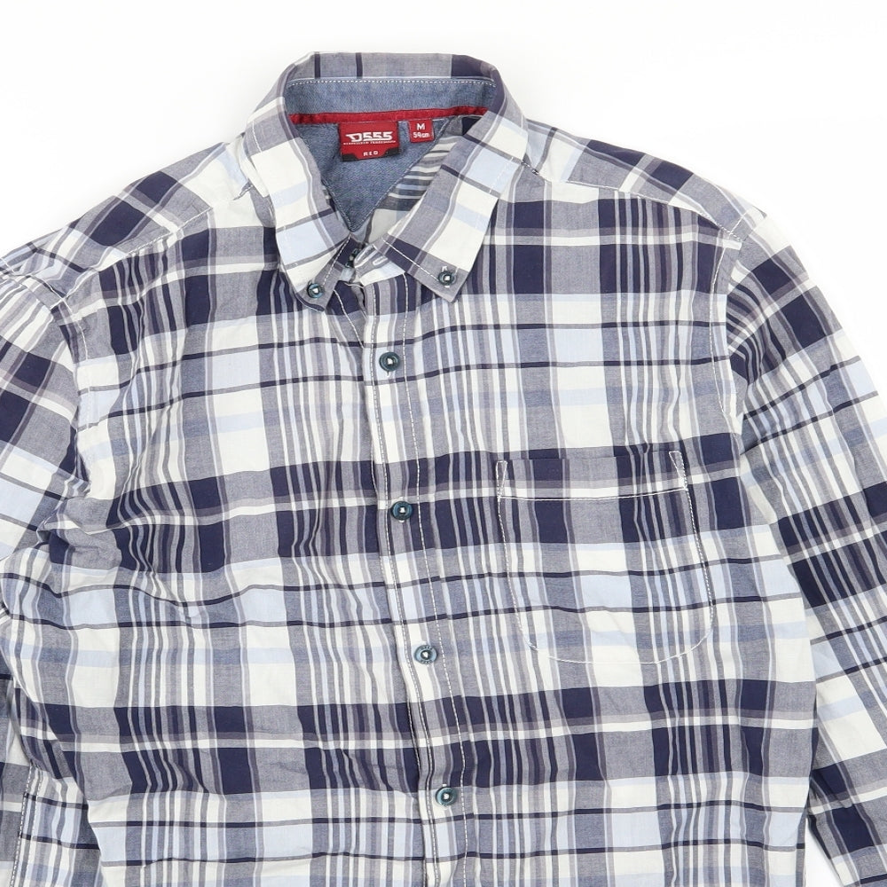 D555 Mens Blue Striped Woven  Button-Up Size M