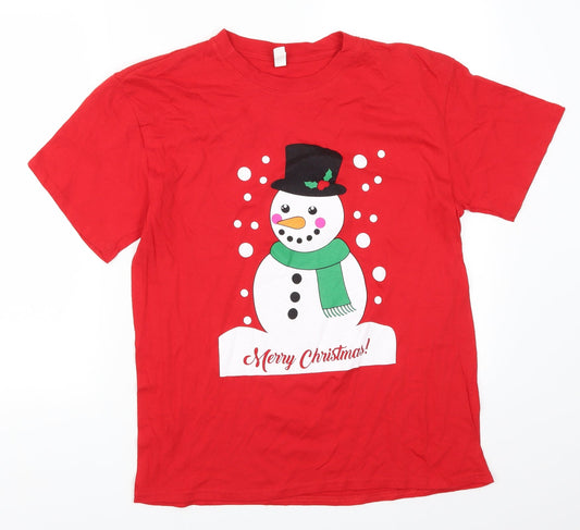 Casual Classics Mens Red    T-Shirt Size M  - Christmas Snowman