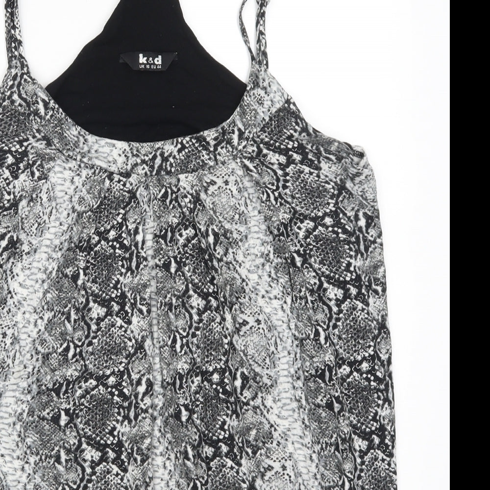 K&D Womens Grey Animal Print  Basic Tank Size 16