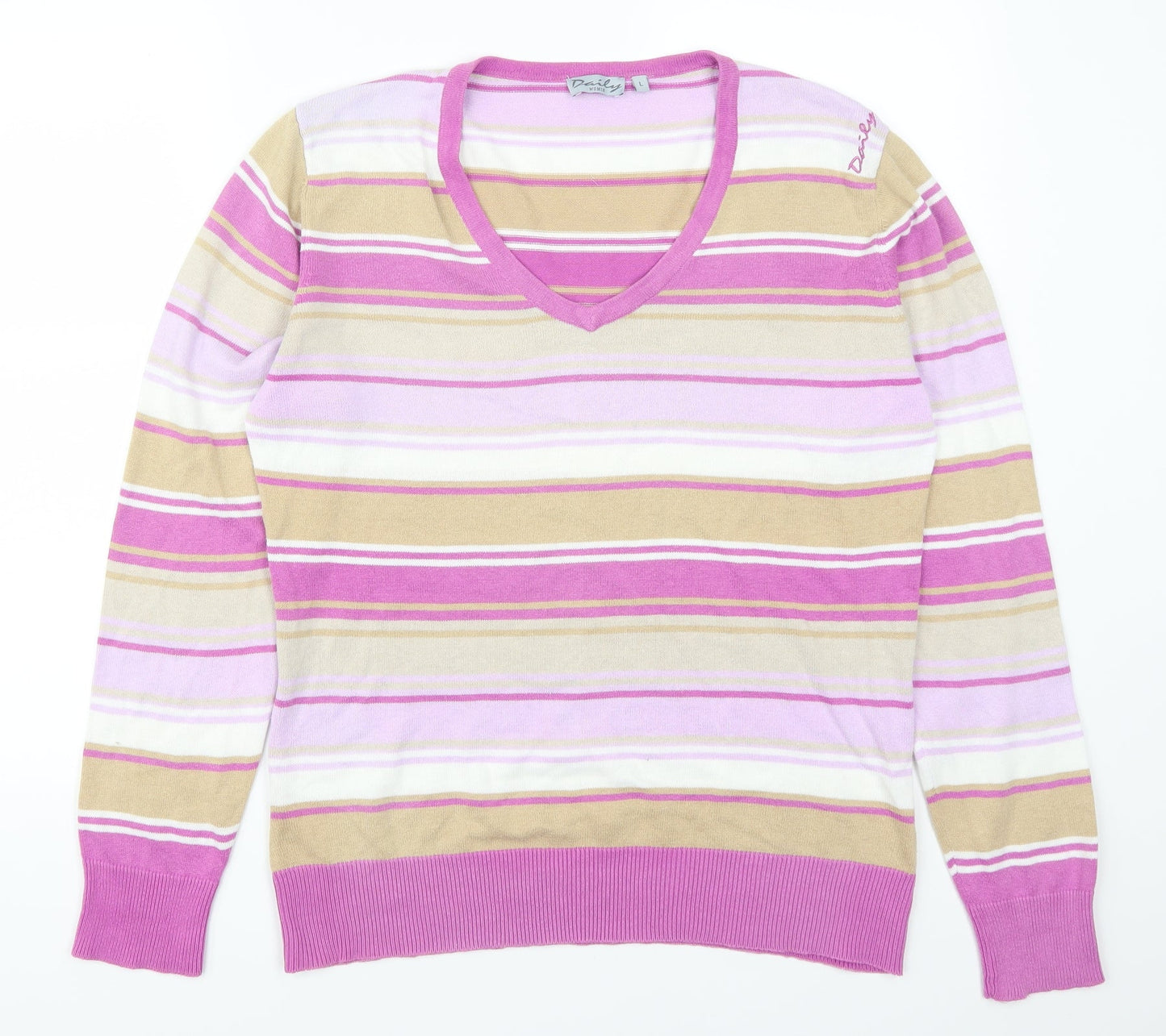 Daily Womens Pink Striped  Pullover Jumper Size L