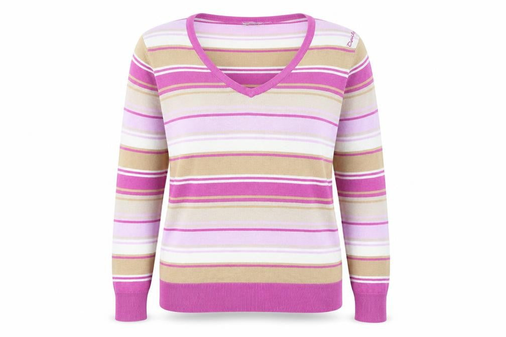 Front view of Daily women’s pink striped jumper, size L