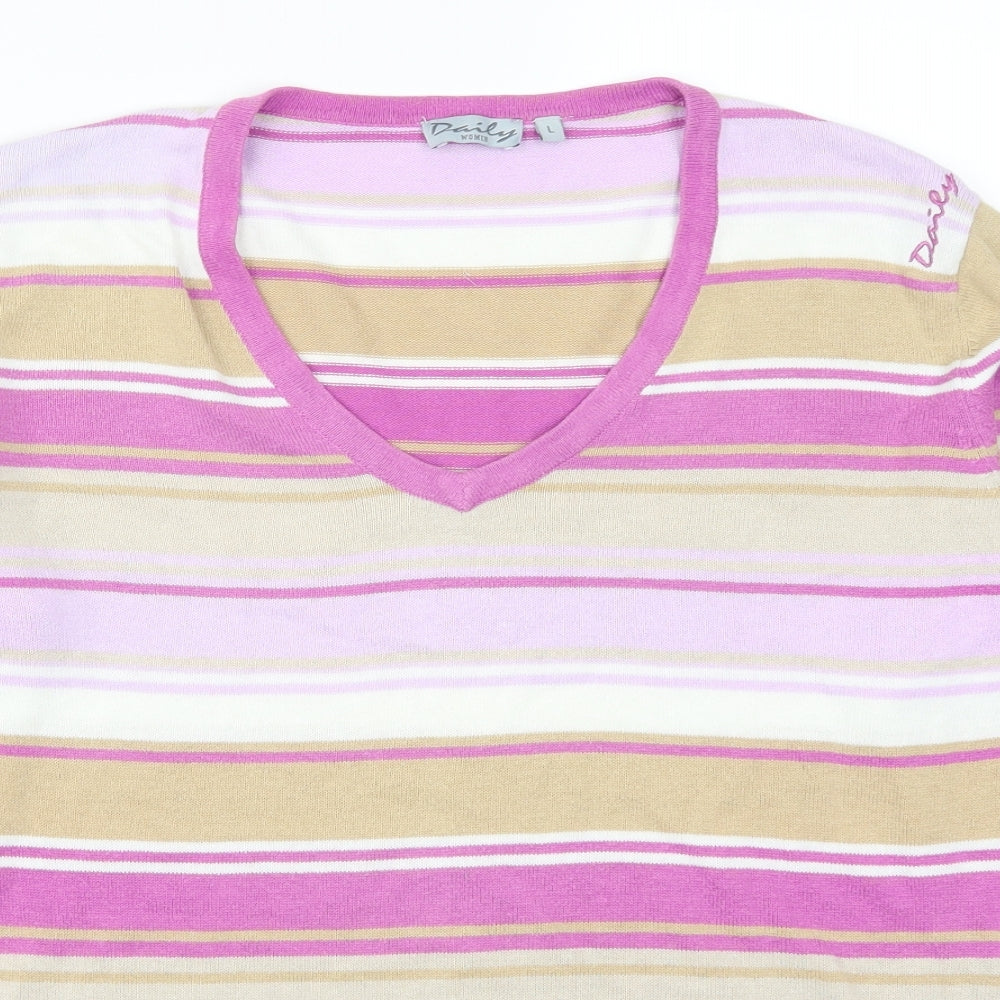 Daily Womens Pink Striped  Pullover Jumper Size L
