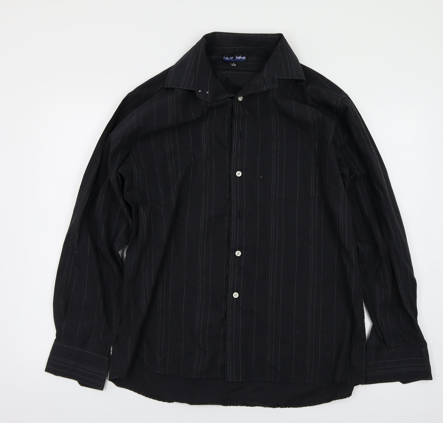 blue lake Mens Black Striped   Button-Up Size L