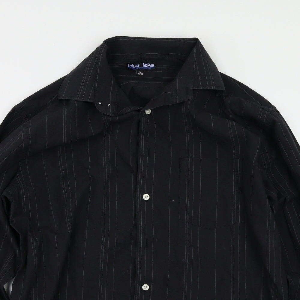 blue lake Mens Black Striped   Button-Up Size L