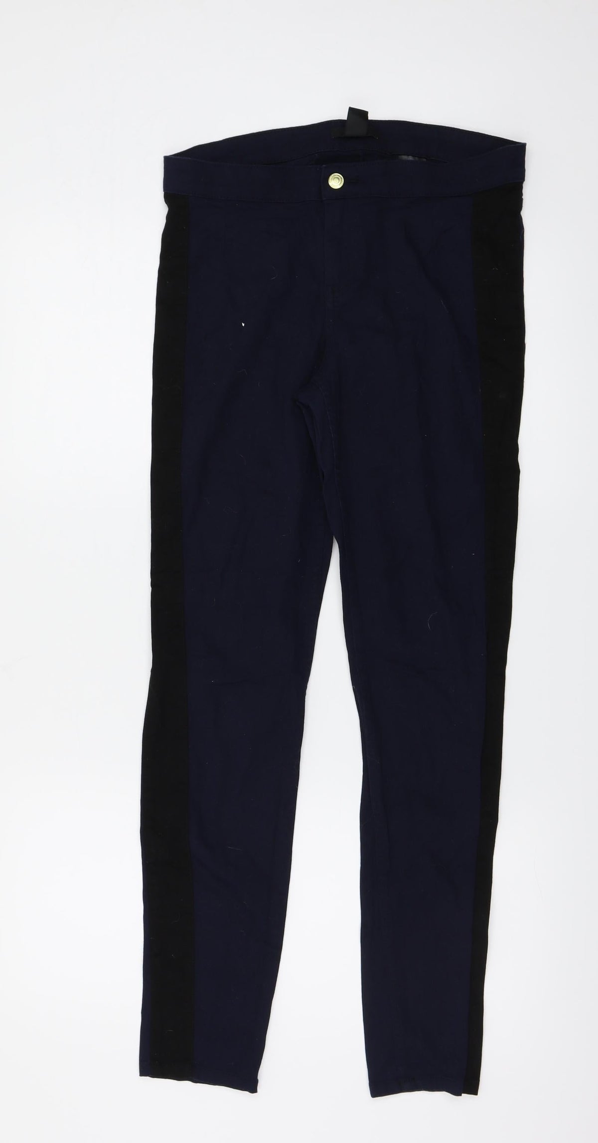 Additional front view of H&M women’s blue trousers, size UK 10, 27-inch leg