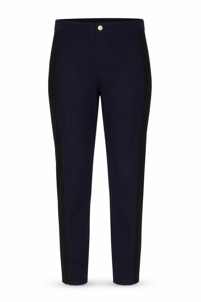 Front view of H&M women’s blue trousers, size UK 10, 27-inch leg