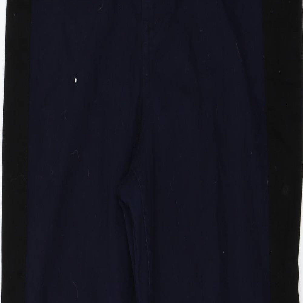 Close-up detail of H&M women’s blue trousers, size UK 10, 27-inch leg