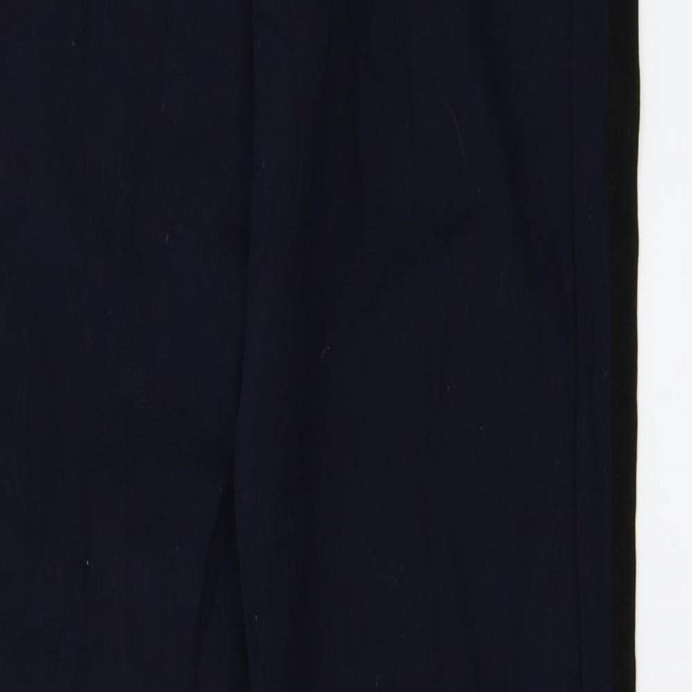 Brand and care label for H&M women’s blue trousers, size UK 10, 27-inch leg