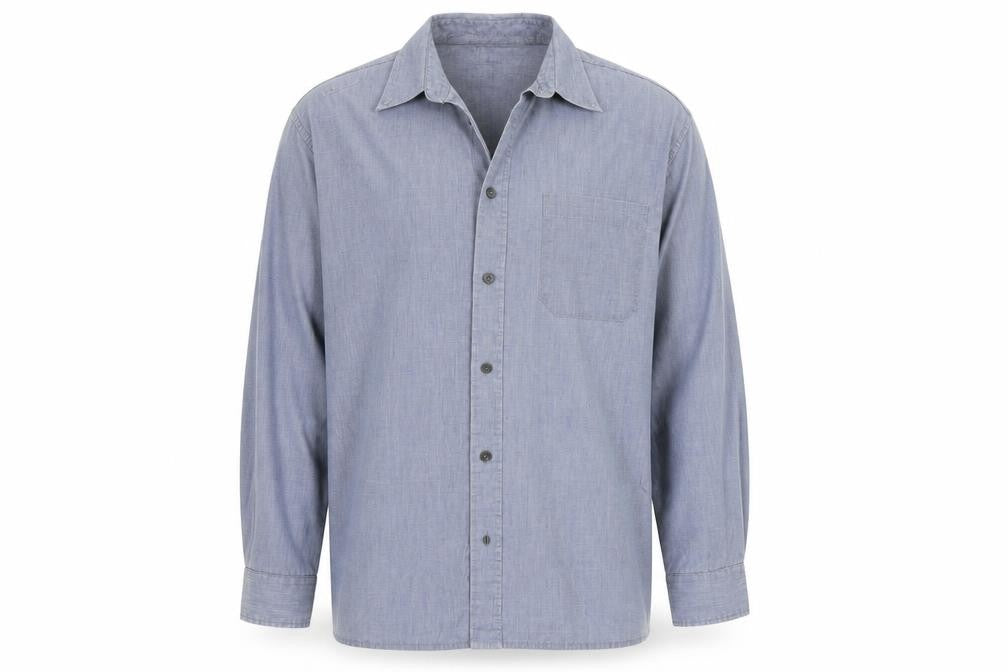 Front view of Oak Valley men’s blue button-up, size L