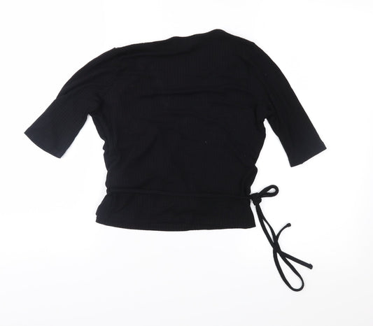 Topshop Womens Black  Jersey Wrap Blouse Size 8