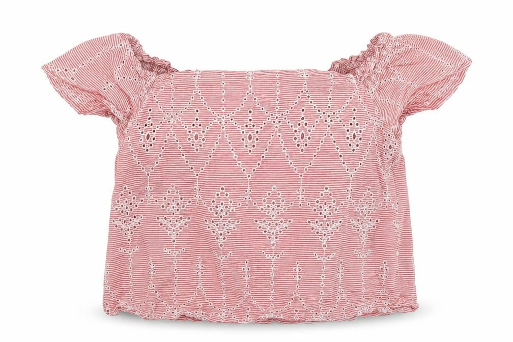 Front view of New Look girls’ red spotted basic t-shirt, size 14, years