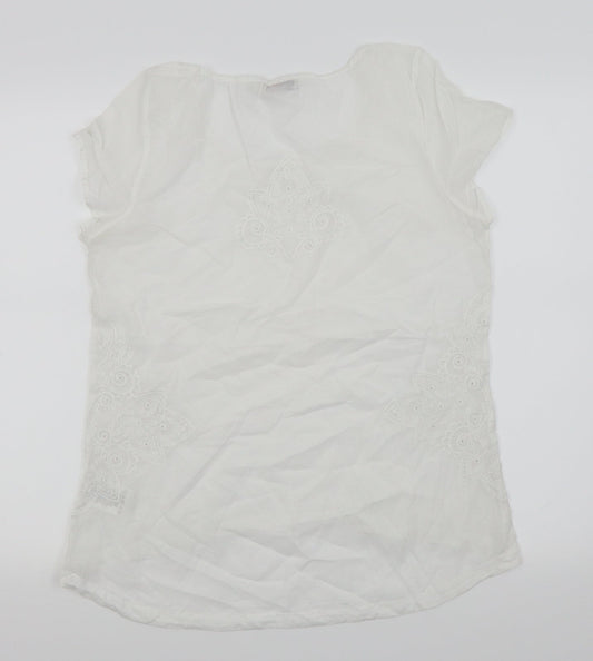 collection by vackmox Womens White Floral  Basic Blouse Size 38