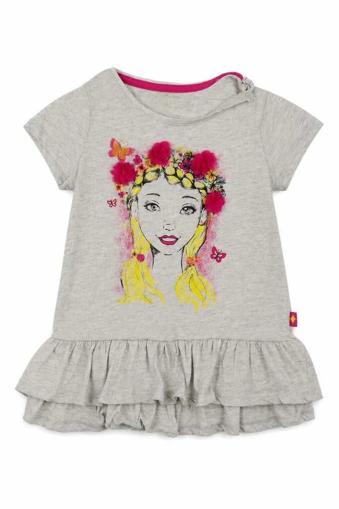 Front view of gythia rowley girls’ grey animal print basic t-shirt, size 5-6, years