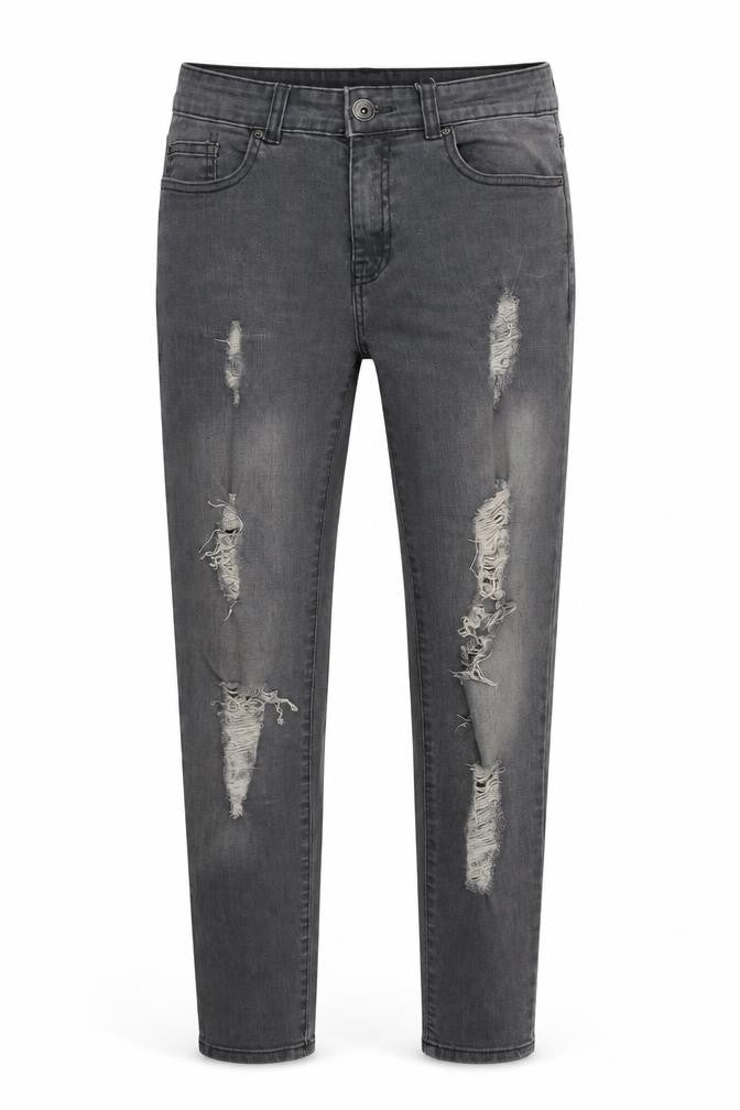 Front view of women’s grey skinny jeans, size UK 30, 29-inch leg