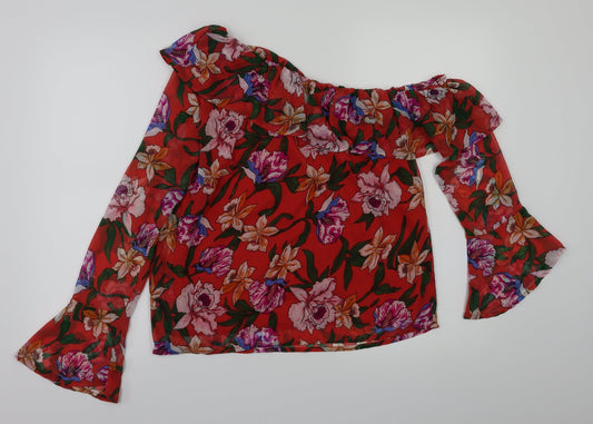 preworn  Womens Red Floral  Basic Blouse Size 10