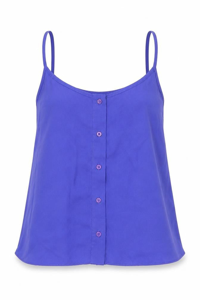 Front view of Topshop women’s blue basic t-shirt, size UK 6