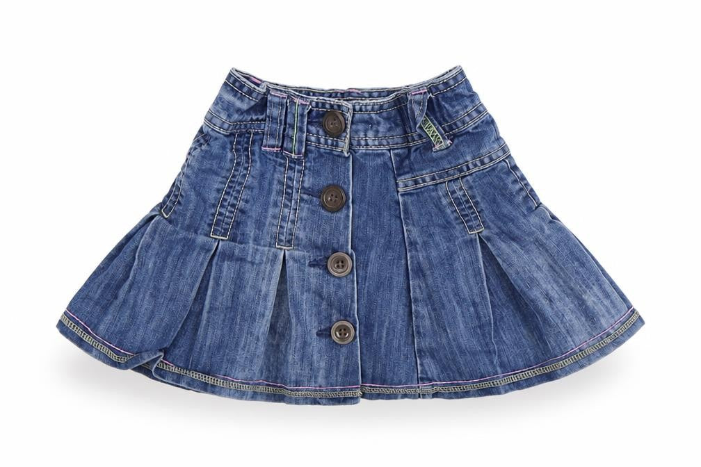 Front view of Next girls’ blue denim flare skirt, size 3, years
