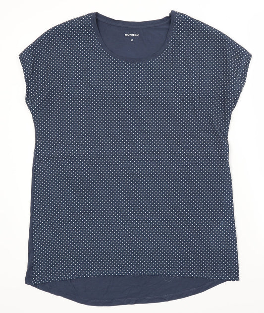 Montego Womens Blue Polka Dot  Basic Blouse Size M