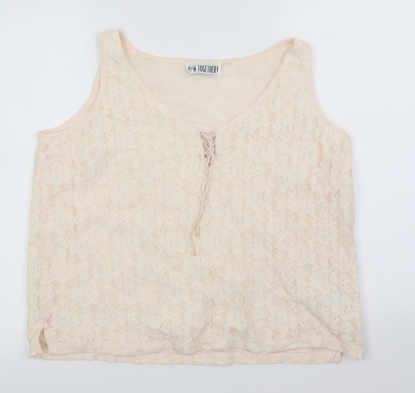 Together Womens Pink Floral Lace Basic Blouse Size 18
