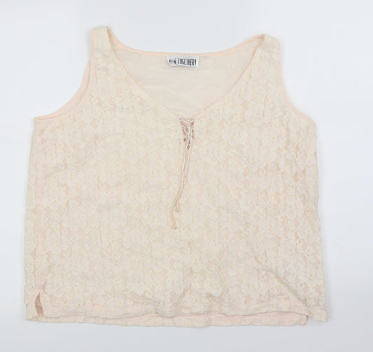 Together Womens Pink Floral Lace Basic Blouse Size 18