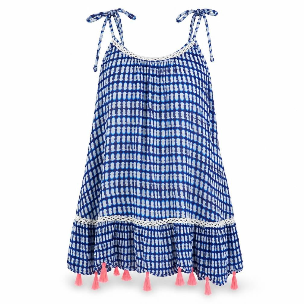 Front view of Papaya women’s blue polka dot basic blouse, size S